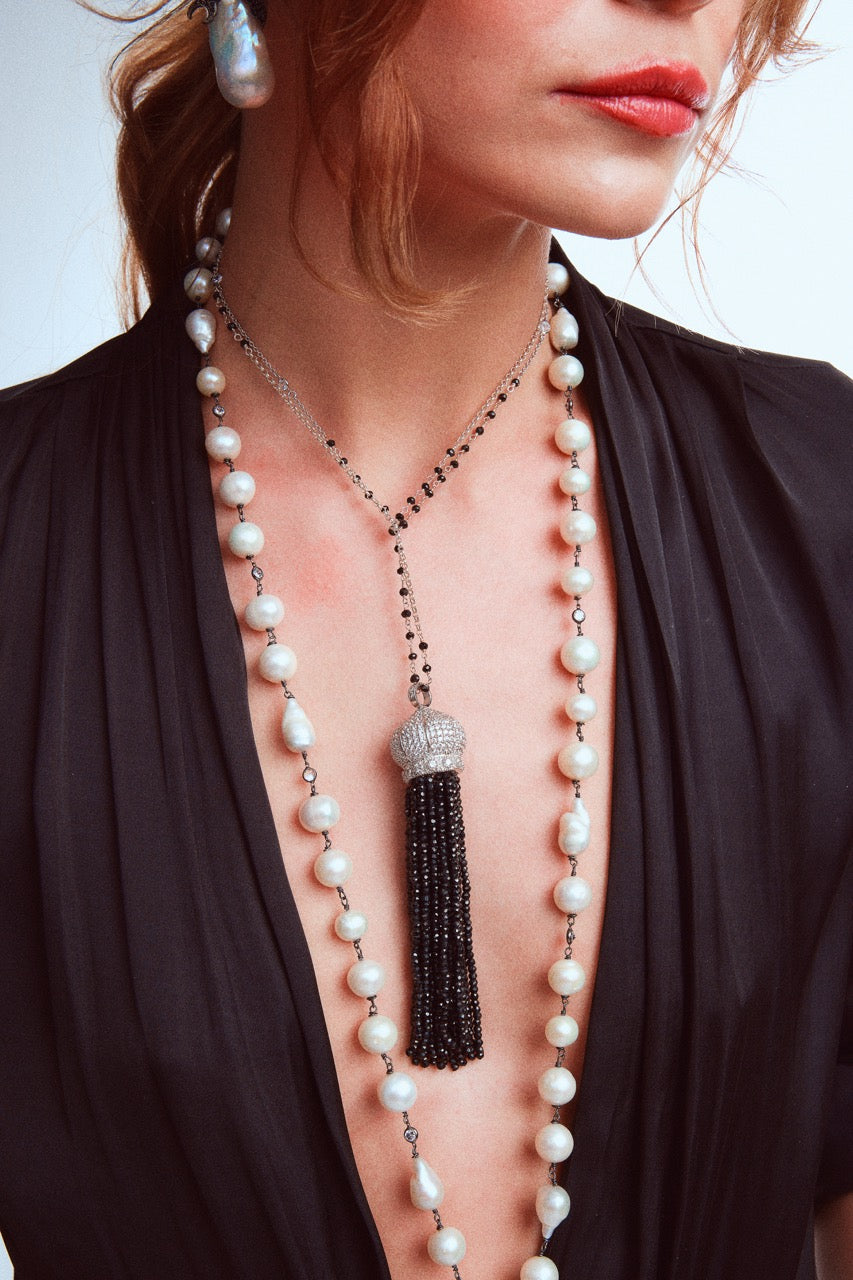 Onyx Crown Tassel Necklace