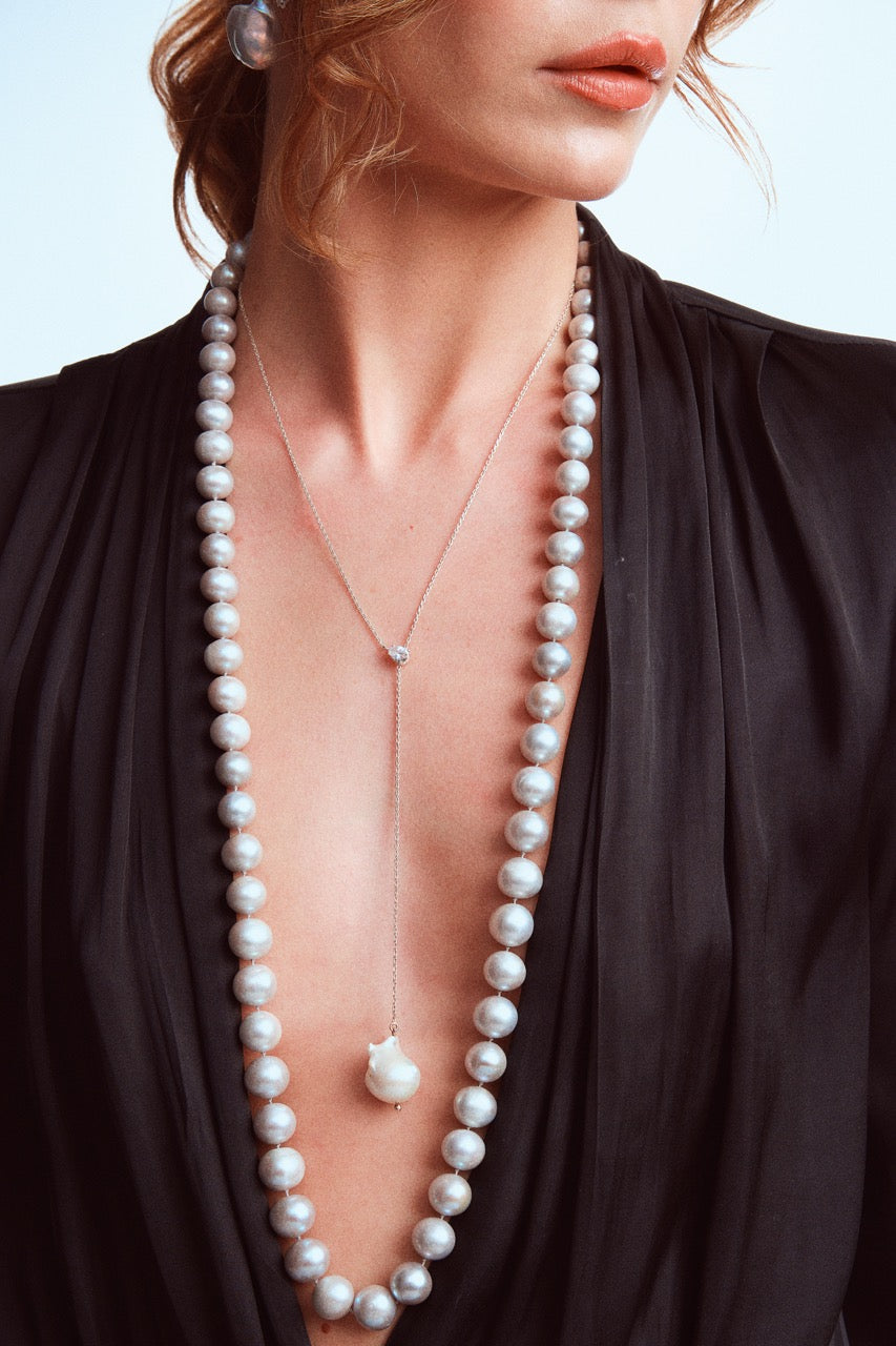 Long Gray Pearl Necklace