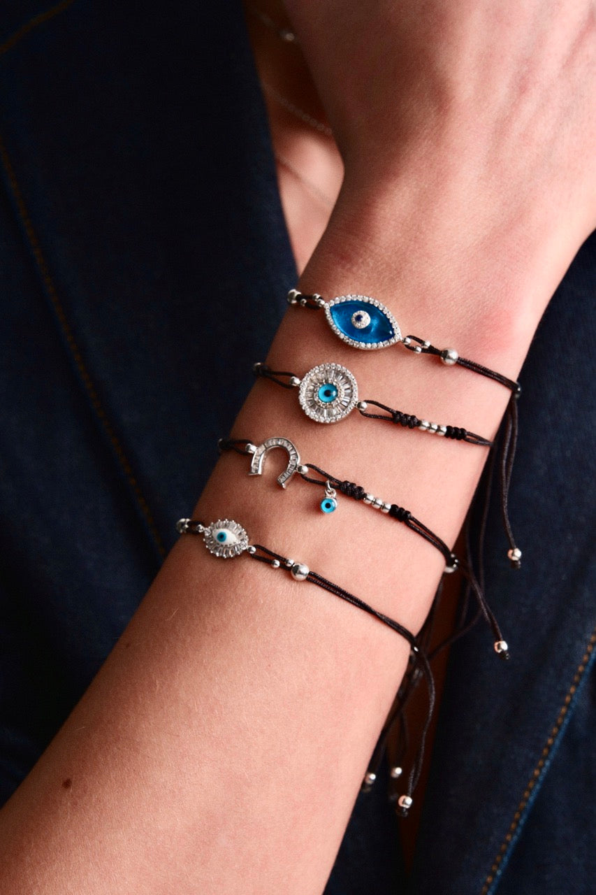 Silver Horseshoe Adjustable Bracelet with CZ