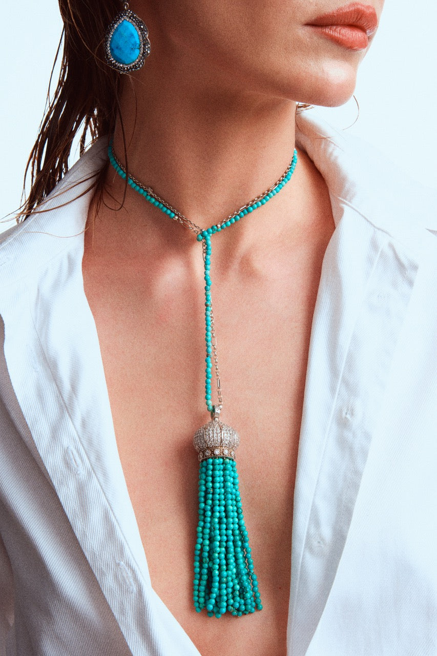 Turquoise Crown Tassel Necklace