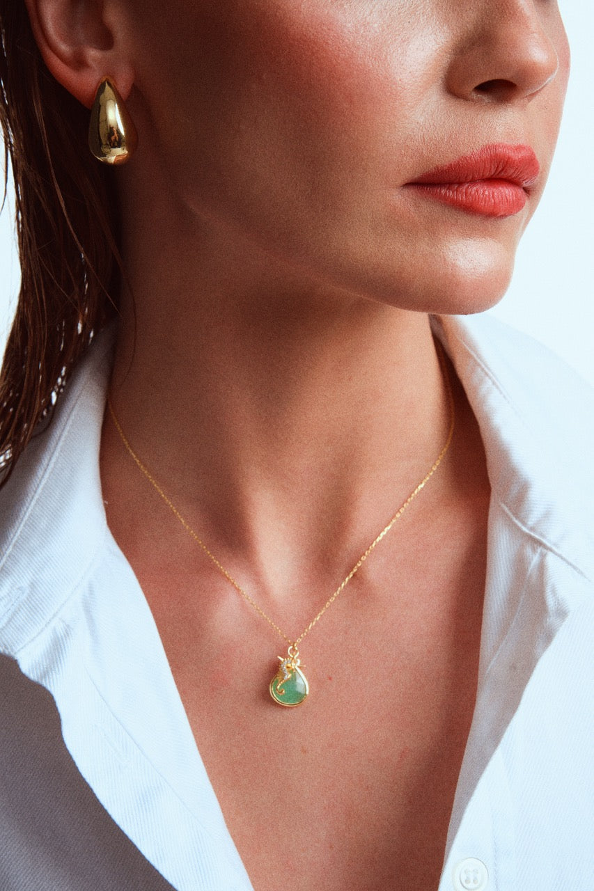 Gold-Plated Silver Chalcedony Pendant Necklace with Charms