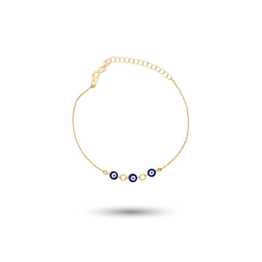 Gold-Plated Silver 3 Round Evil Eye Bracelet